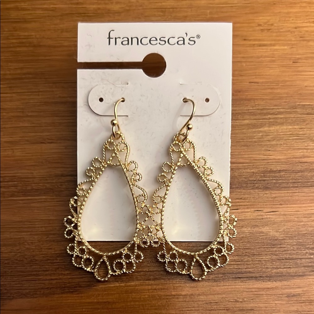 Francesca's Collections Gold Filigree Teardrop Earrings